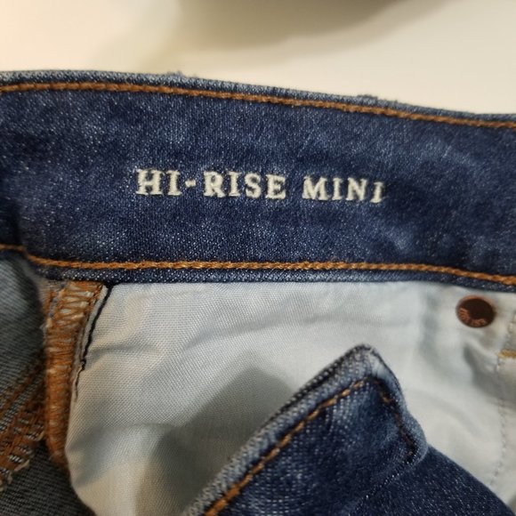 American Eagle Outfitters Hi-Rise Mini Skirt Blue Zipper Sides Frayed Hem Size 4 - Picture 11 of 16